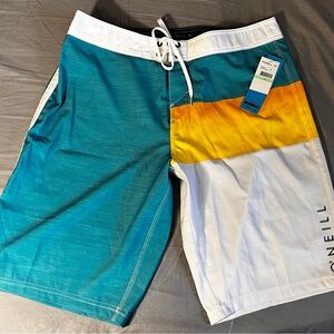 O'Neill Men's Teal and Yellow Swim Shorts